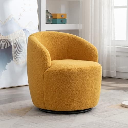 KIVENJAJA Teddy Sherpa Swivel Chair, Ivory, Modern Nursery Living Room Armchair
