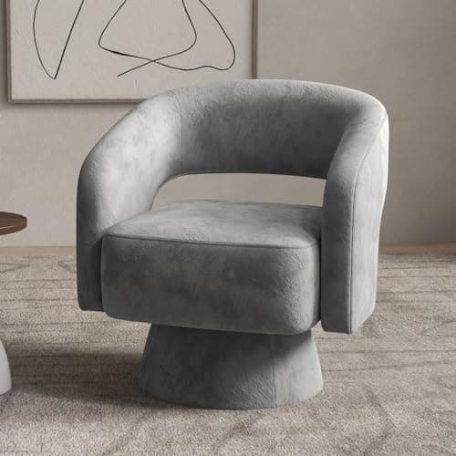 Bonzy Home Beige Swivel Barrel Chair, Set of 2 Velvet Accent Armchair