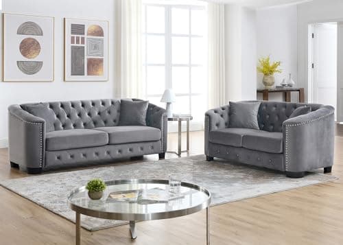 Velvet Chesterfield Sofa Set - Black