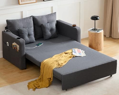 3-in-1 Full Size Grey Sleeper Sofa Bed with Storage & USB, Living Room & Bedroom Essential