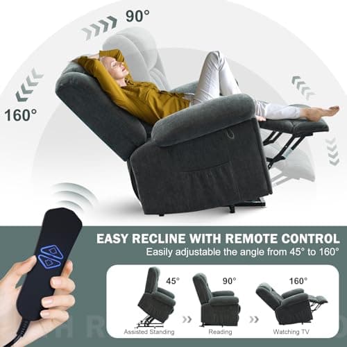 Grey Blue Electric Recliner Chair with Heat & Massage for Seniors