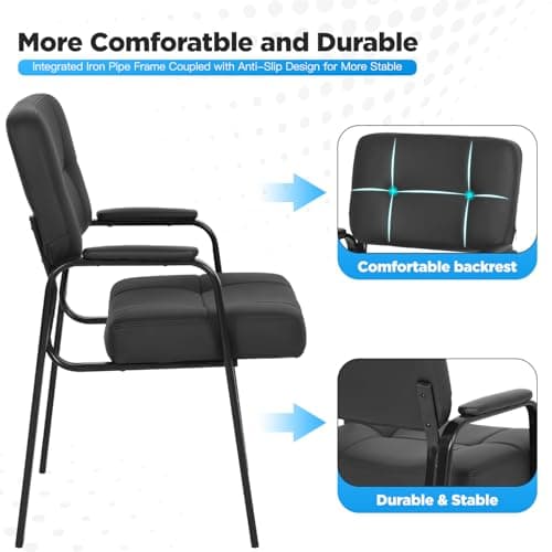 FDW Black Reception Chair with PU Leather Armrest for Home Office