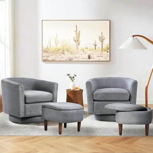 COLAMY Swivel Barrel Accent Chair with Ottoman, Light Brown
