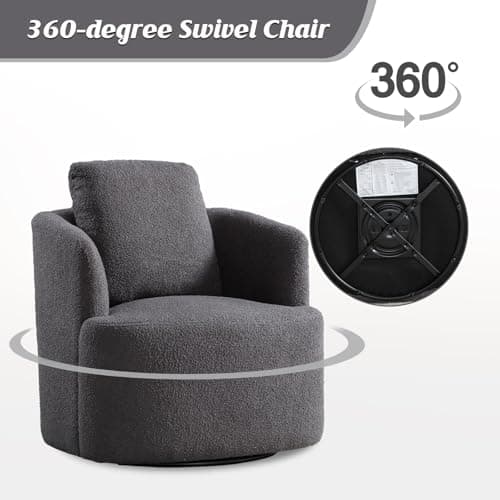 CANMOV Dark Grey Teddy Boucle Swivel Chair, 360 Degree Living Room & Bedroom Accent