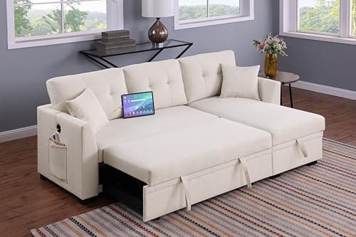 Eafurn 4-in-1 L-Shaped Sectional with Pullout Bed and USB Ports