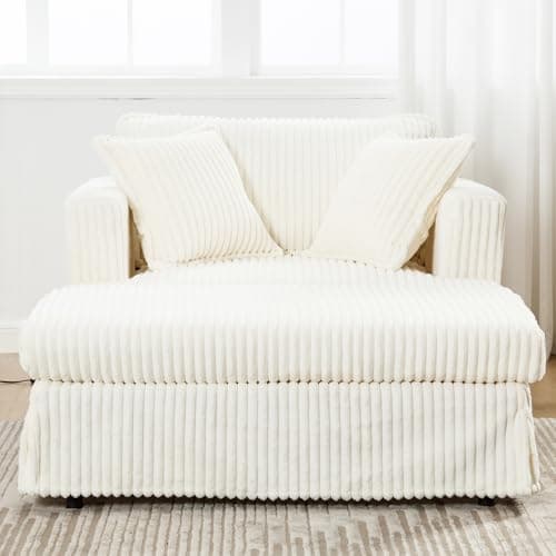 Beige Luxe Chaise Lounge With Ottoman & 2 Pillows 48" Modern Soft Reading Chair