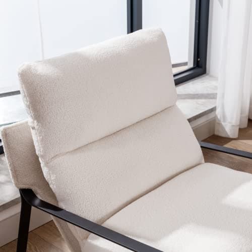 Set of 2 Mid-Century Accent Chairs in White Sherpa Fabric for Living Room Bedroom