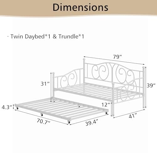 VECELO Twin Daybed with Trundle & Metal Frame, Strong Steel Support