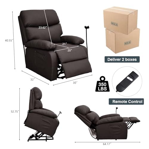 Electric Recliner Lift Chair for Elderly, Brown with Side Pocket & Remote Control