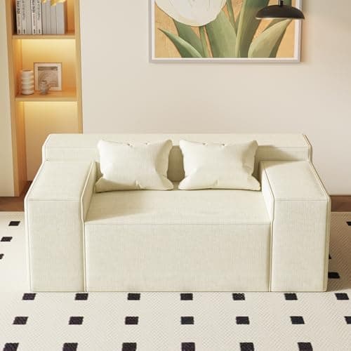 Modern Loveseat Sofa with Sleeper Function and Cat-Scratch Resistant Fabric, No Assembly Required - Beige Color