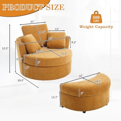 Yellow Swivel Chair with Storage Ottoman for Nursery, Living Room, Bedroom