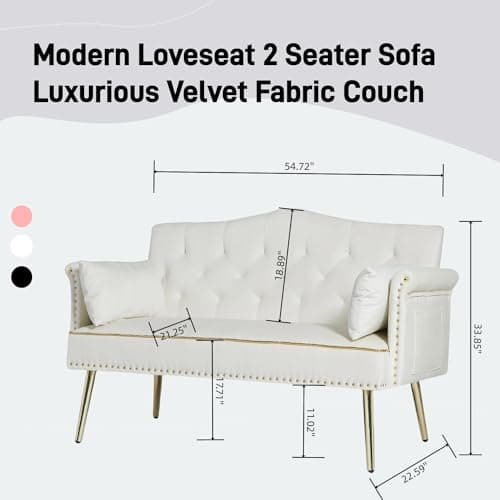 Beige Velvet Loveseat with Gold Legs, 55-inch Tufted Backrest Living Room Couch