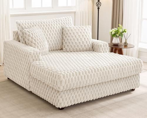 Chaise Lounge Chair Indoor: 53" Comfy Oversized Reading Chair in White
