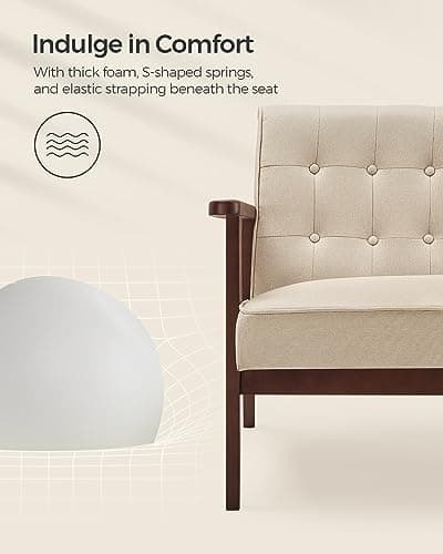 SONGMICS Mid-Century Modern 2 Seater Loveseat Sofa, Sand Beige, 51.2-Inch Wide Seat
