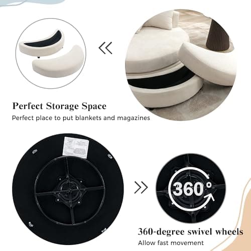 Merax 360° Swivel Barrel Chair with Half Moon Storage Ottoman, Living Room Accent Chairs, Cream