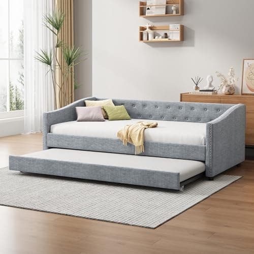 Twin Size Daybed with Storage - Upholstered Frame with Drawers & Button Tufted Backrest