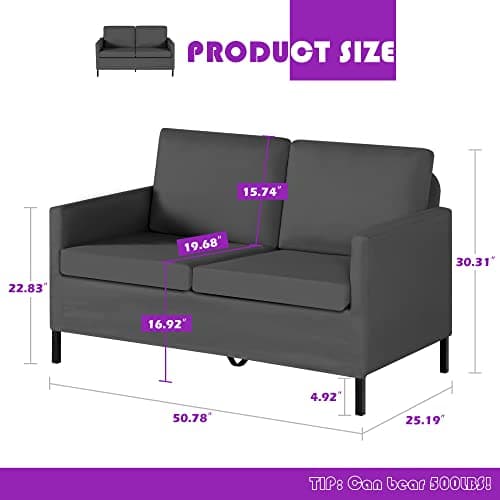 TYBOATLE Dark Grey Modern 51" Small Loveseat Sofa for Living Room & Bedroom