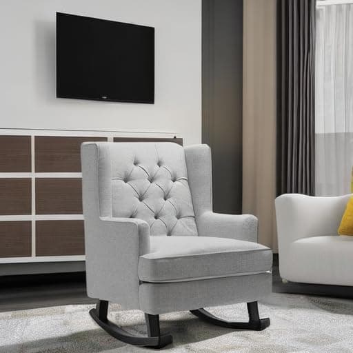 Best Choice Products Gray Tufted Velvet Wingback Rocking Chair for Living Room & Nursery