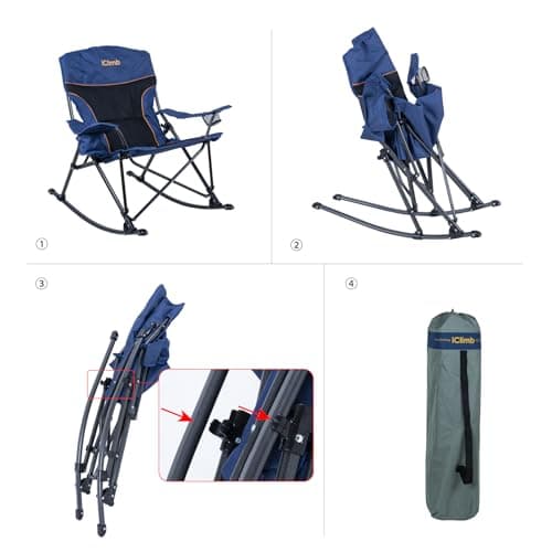 iClimb Heavy Duty Padded Folding Rocking Chair for Patio and Backyard