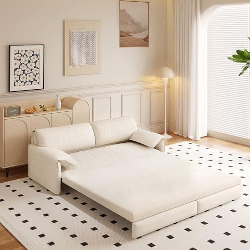 70.1" Queen Size 3-in-1 Convertible Futon Sofa Bed with Cushion Armrest, Modern Velvet Beige Couch for Living Room and S