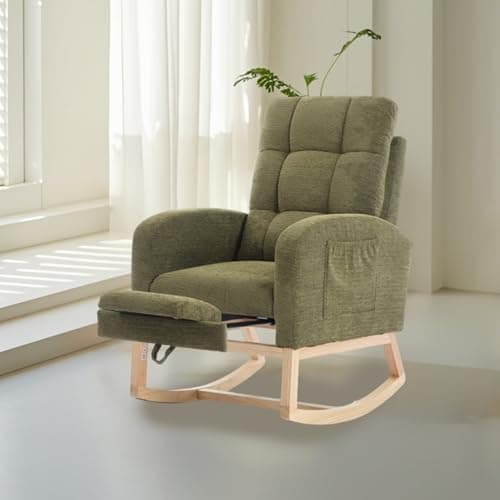 Teddy Fabric Rocking Chair with Adjustable Footrest (Beige)