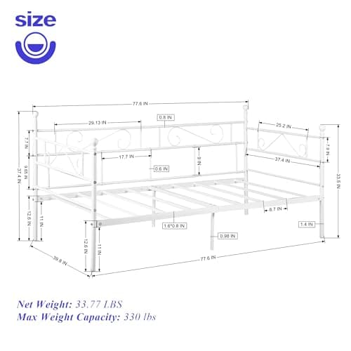 Beige Twin Metal Daybed Frame with Headboard & Mattress Platform Bed