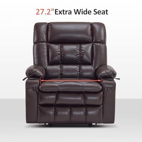 MCombo Large Dual Motor Power Recliner Sofa with Massage & Heat (Dark Brown, Large-Wide)