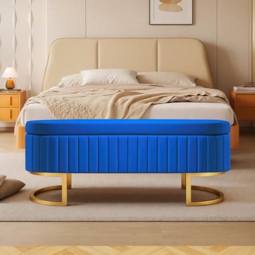 50" Velvet Ottoman Bench, Gold Legs, 300lb Seat, Ivory End Table Bench