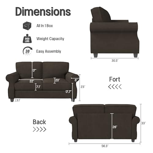 ZeeFu 56" Mid Century Modern Brown Velvet Love Seat Sofa