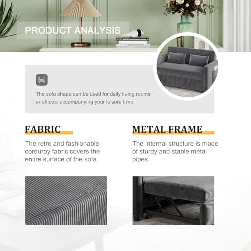 3-in-1 Grey Corduroy Futon Sofa Bed with Adjustable Backrest