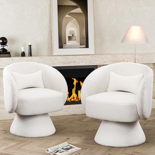 Set of 2 Swivel Barrel Chairs, Upholstered Cuddle Accent Sofa Chairs for Living Room