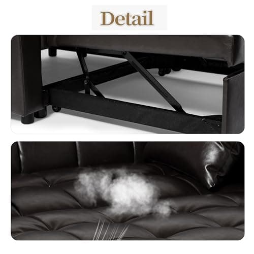 3-in-1 ORRD Convertible Sofa Bed, Faux Leather Loveseat with Pull-Out Chaise Lounge and Hidden Table