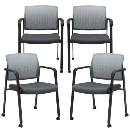 CLATINA Grey Mesh Back Stacking Arm Chairs with Fabric Seat and Ergonomic Lumbar Support