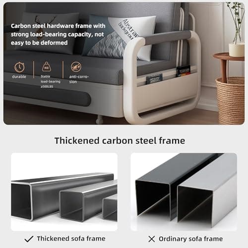 ZioSofa Extendable Sofa Bed with Storage, Dark Grey and White
