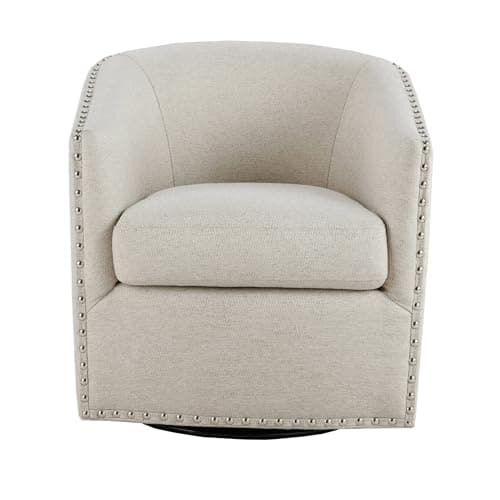 Madison Park Tyler Curved Back Swivel Accent Chair, 7-Inch Cushion, Neutral Tone