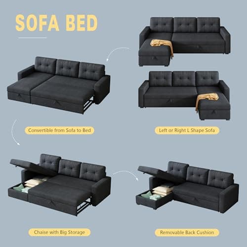 L-Shape Reversible Sleeper Sofa Bed with Storage & Removable Cushions