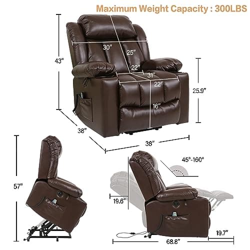 PARKOL Power Lift Recliner Chair with Massage & Heat (Brown)