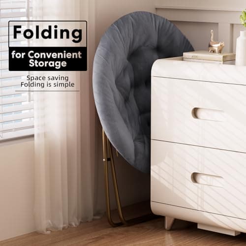 YSSOA Grey Folding Moon Chair with Faux Fur & Metal Frame
