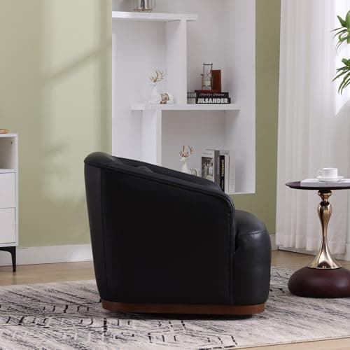Mid Century Modern Black PU Leather Swivel Chair for Living Room, Office