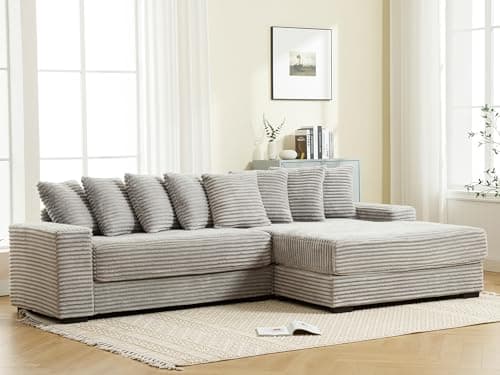 Gray L-Shaped Sleeper Sectional with Chaise and 8 Throw Pillows