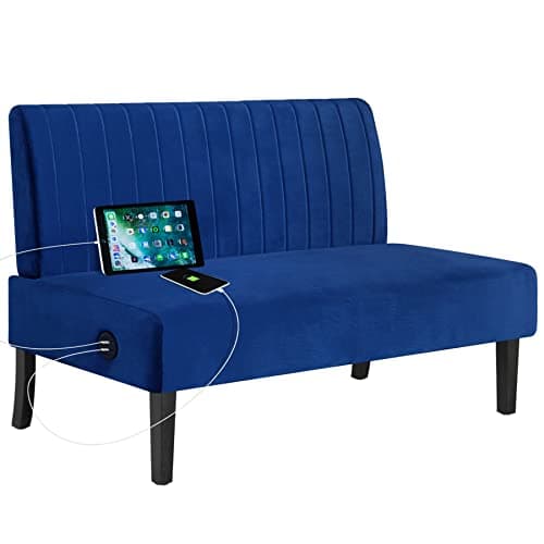 STHOUYN Mini Velvet Armless Loveseat with USB Port for Small Spaces