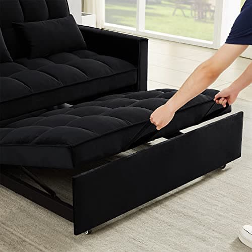 Modern Velvet Sleeper Sofa Bed with Pull Out Bed - Small Love seat Sofa Bed for Small Space