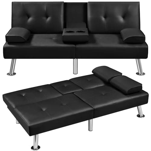 Yaheetech Adjustable Reversible Sofa Bed with Removable Armrests, Black