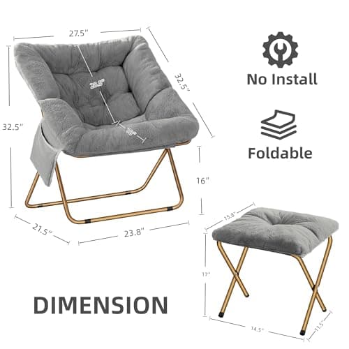 Ottoman-Grey X-Large Faux Fur Lounge Chair for Adults