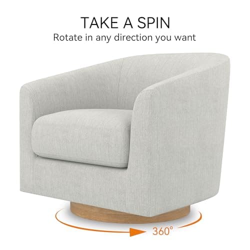 Ivory White Swivel Accent Chair with Solid Wood Base - For Bedroom, Reading, or Waiting Room