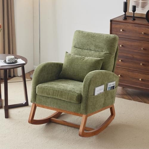 VINGLI Thick Headrest Mid-Century Modern Nursing Rocking Chair