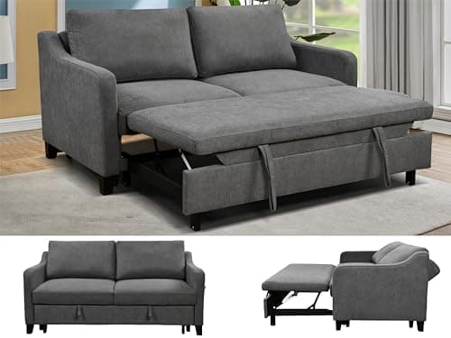 69" Queen Size Grey Convertible Sofa Bed with Adjustable Backrest