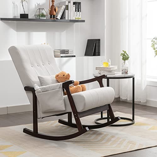 Light Gray High Back Rocking Chair for Nursery and Living Room
