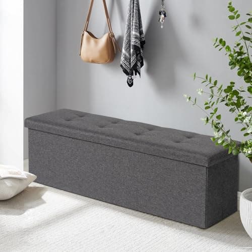 Grey Foldable Ottoman Bench with Storage, Upholstered Footrest, 43"avern, Holds 660 lb