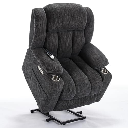 Chenille Blue Power Lift Recliner with Full-Body Massage and Heat